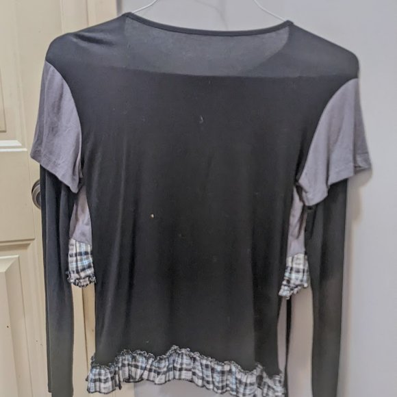 Two Piece Women's Shirt Faux Plaid Jacket Lightweight Black Gray White - Picture 3 of 3